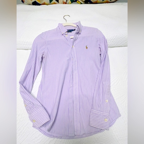 Ralph Lauren Tops - RALPH LAUREN: Purple/White Pin-Stripe Blouse - Size Medium